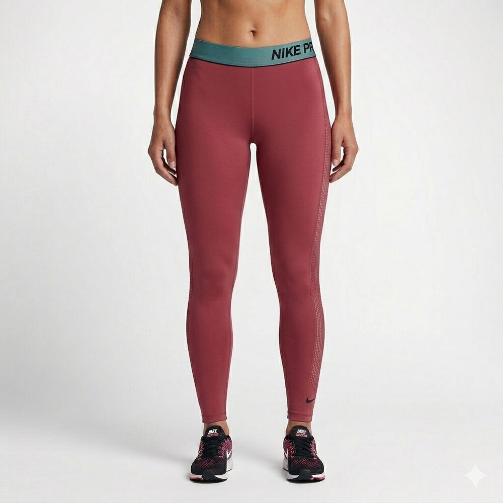 Nike Pro Dri Fit Canyon Rust Dot Graphic Stripe Athletic Leggings M